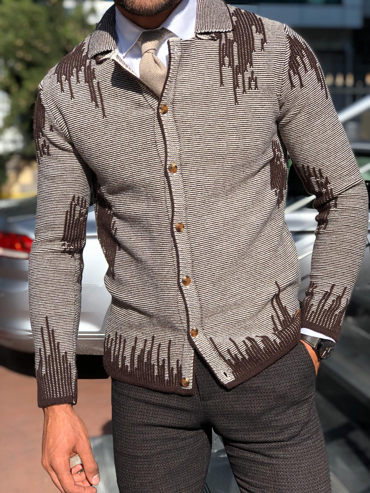 Gerry Slim-Fit Patterned Knitwear Cardigan Brown-baagr.myshopify.com-sweatshirts-BOJONI