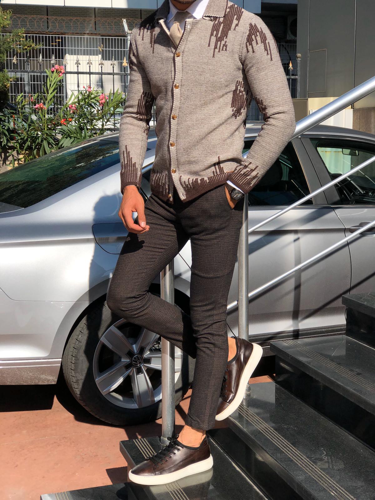 Gerry Slim-Fit Patterned Knitwear Cardigan Brown-baagr.myshopify.com-sweatshirts-BOJONI