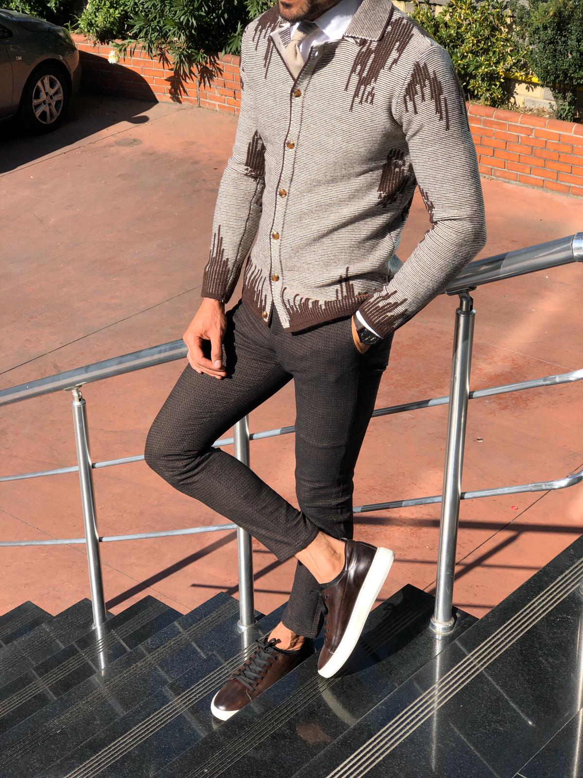 Gerry Slim-Fit Patterned Knitwear Cardigan Brown-baagr.myshopify.com-sweatshirts-BOJONI