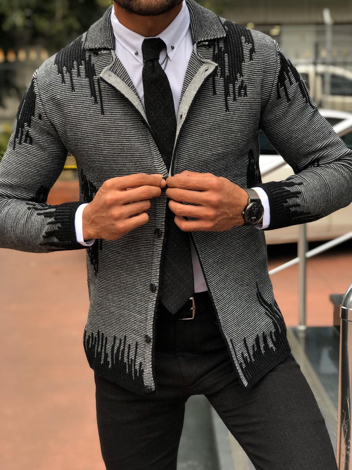 Gerry Slim-Fit Patterned Knitwear Cardigan Black-baagr.myshopify.com-sweatshirts-BOJONI