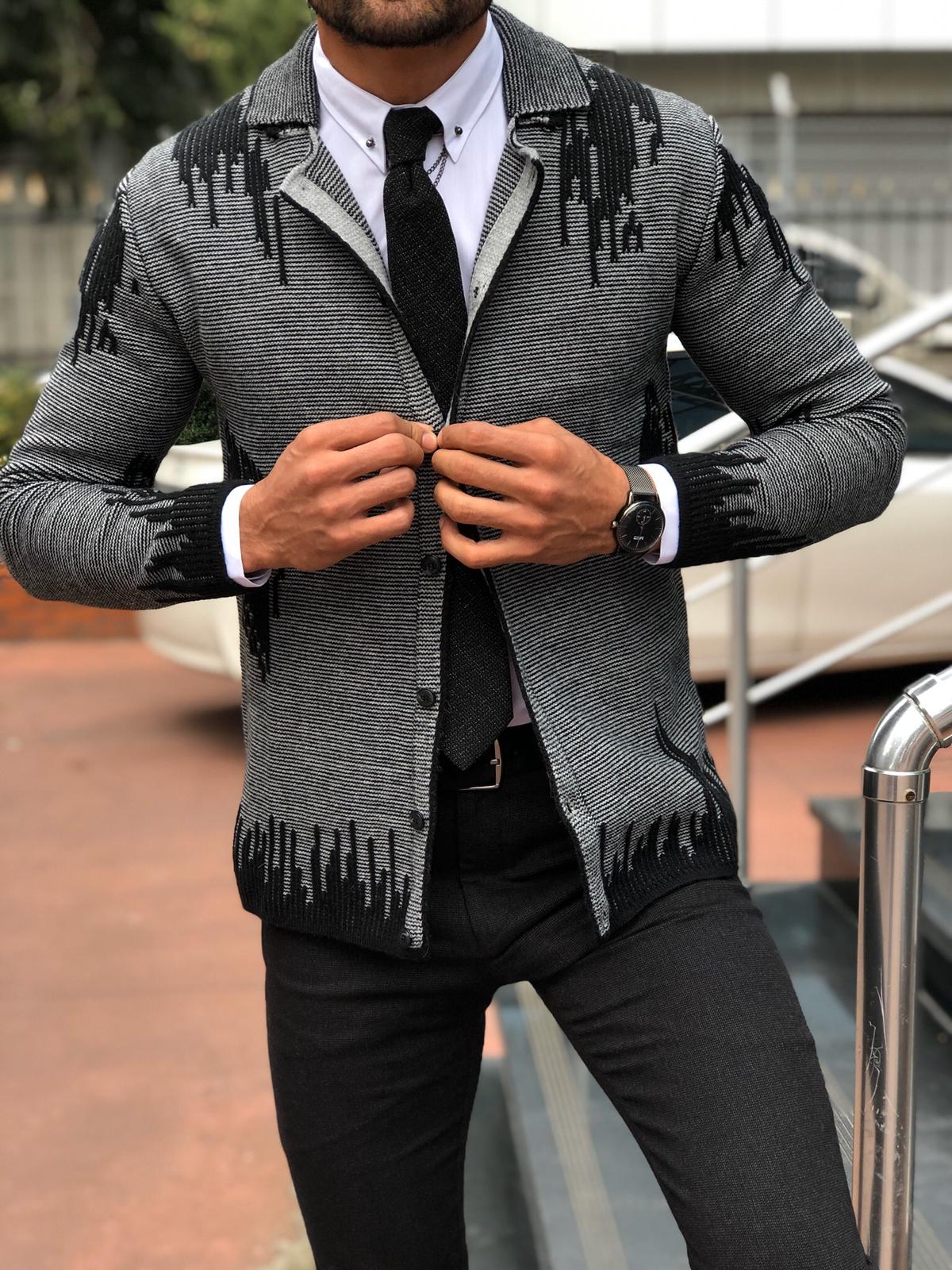 Gerry Slim-Fit Patterned Knitwear Cardigan Black-baagr.myshopify.com-sweatshirts-BOJONI