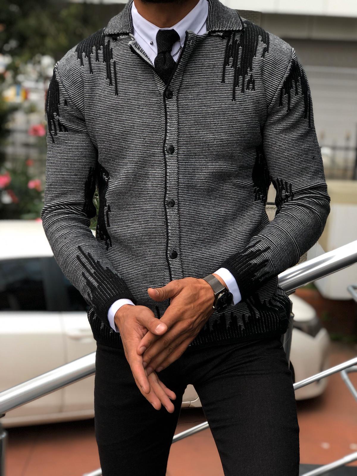 Gerry Slim-Fit Patterned Knitwear Cardigan Black-baagr.myshopify.com-sweatshirts-BOJONI