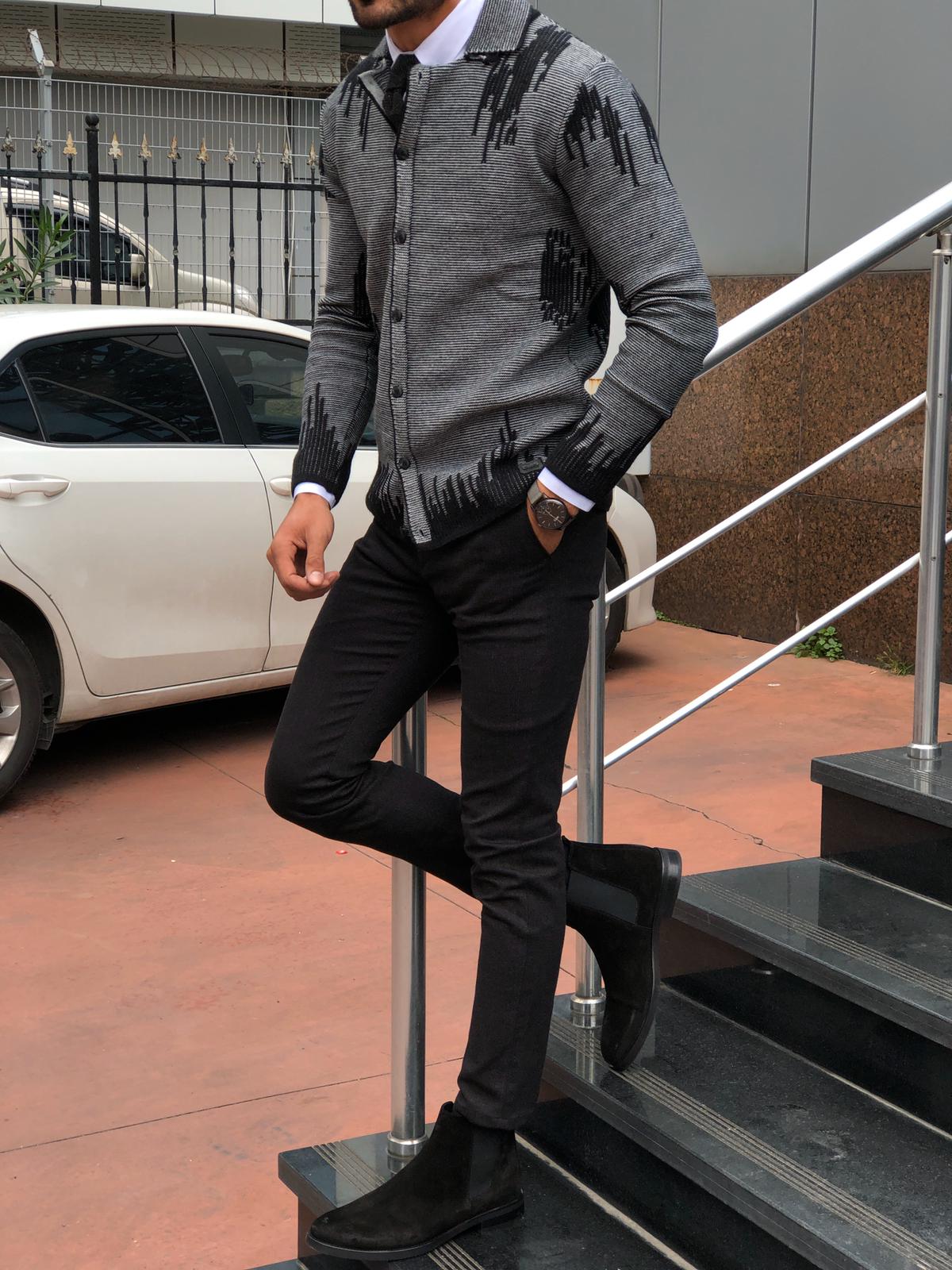 Gerry Slim-Fit Patterned Knitwear Cardigan Black-baagr.myshopify.com-sweatshirts-BOJONI