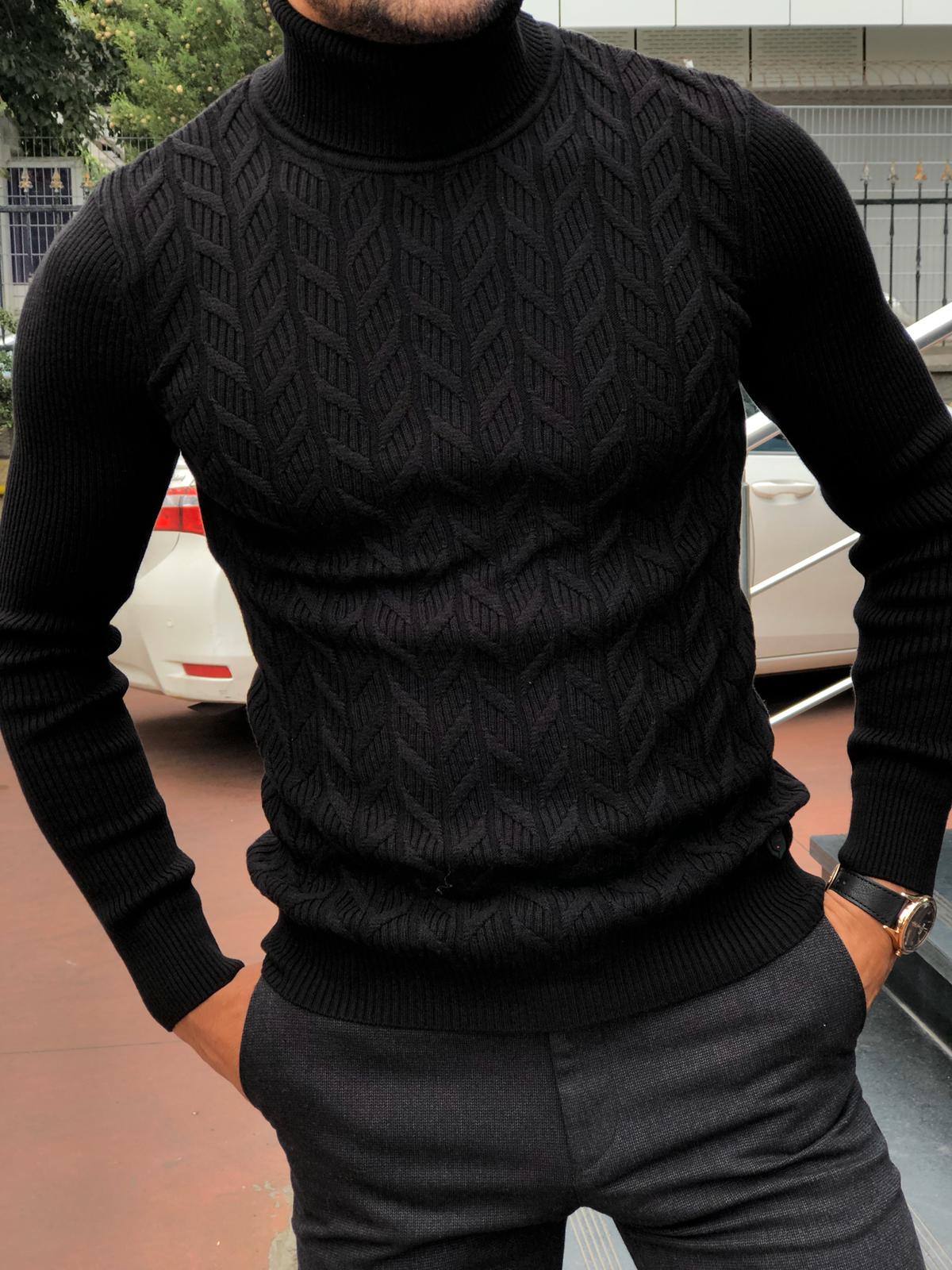 Calvin Slim-Fit Turtleneck Knitwear Black-baagr.myshopify.com-sweatshirts-BOJONI