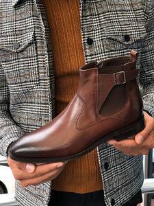Chelsea Buckle Detail With Classic Leather Boots Brown-baagr.myshopify.com-shoes2-BOJONI