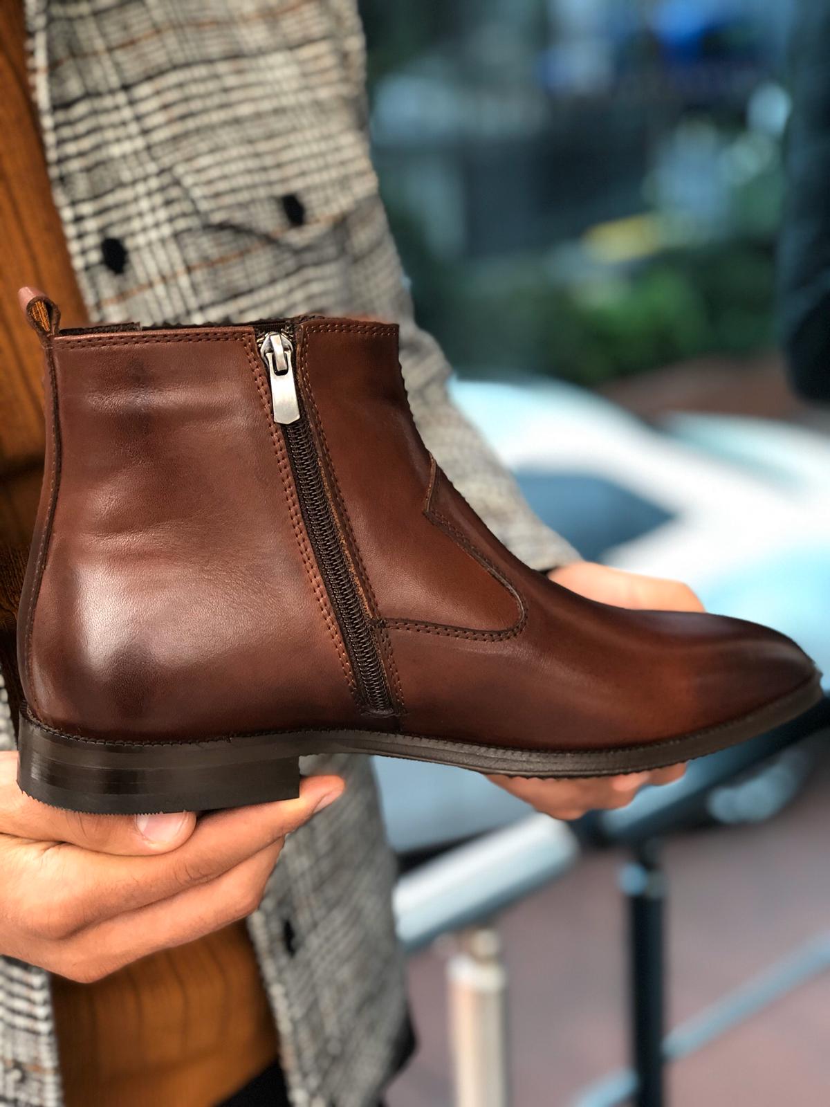 Chelsea Buckle Detail With Classic Leather Boots Brown-baagr.myshopify.com-shoes2-BOJONI