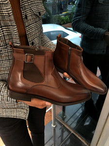 Chelsea Buckle Detail With Classic Leather Boots Brown-baagr.myshopify.com-shoes2-BOJONI