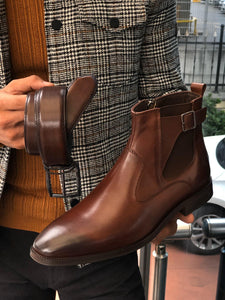Chelsea Buckle Detail With Classic Leather Boots Brown-baagr.myshopify.com-shoes2-BOJONI