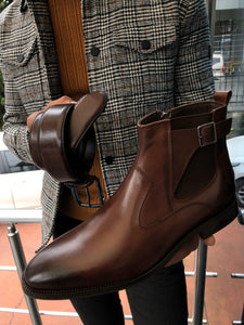 Chelsea Buckle Detail With Classic Leather Boots Brown-baagr.myshopify.com-shoes2-BOJONI