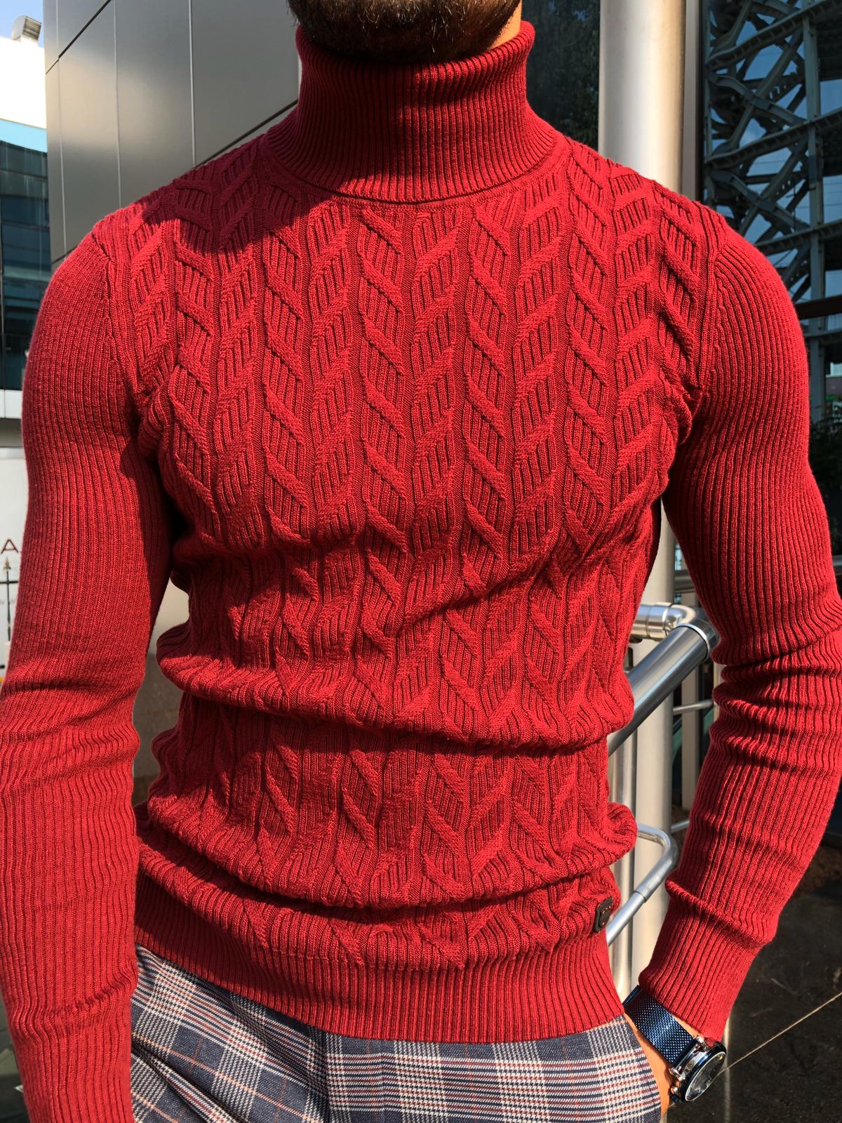 Calvin Slim-Fit Turtleneck Knitwear Red-baagr.myshopify.com-sweatshirts-BOJONI