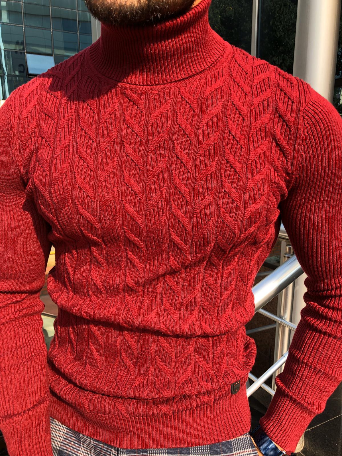 Calvin Slim-Fit Turtleneck Knitwear Red-baagr.myshopify.com-sweatshirts-BOJONI