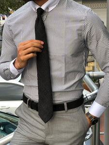 Slim-Fit Striped Chain Collar Shirt Black-baagr.myshopify.com-Shirt-BOJONI