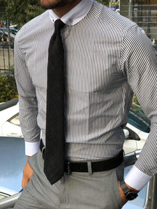 Slim-Fit Striped Chain Collar Shirt Black-baagr.myshopify.com-Shirt-BOJONI