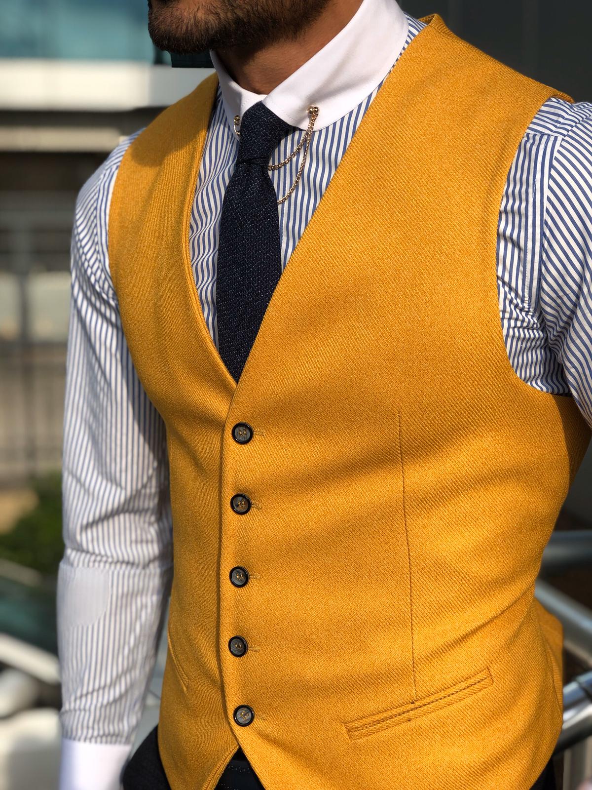 Slim-Fit Cotton Waist Coat MUSTARD-baagr.myshopify.com-suit-BOJONI