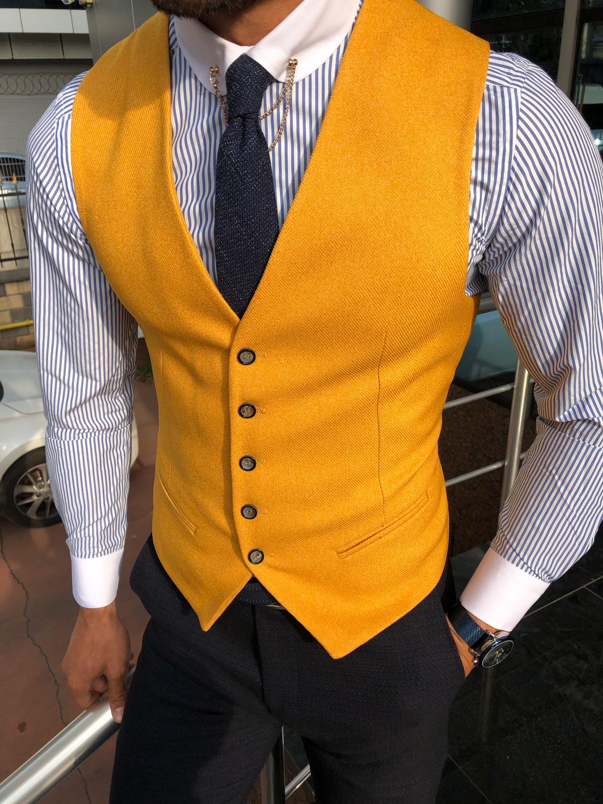 Slim-Fit Cotton Waist Coat MUSTARD-baagr.myshopify.com-suit-BOJONI