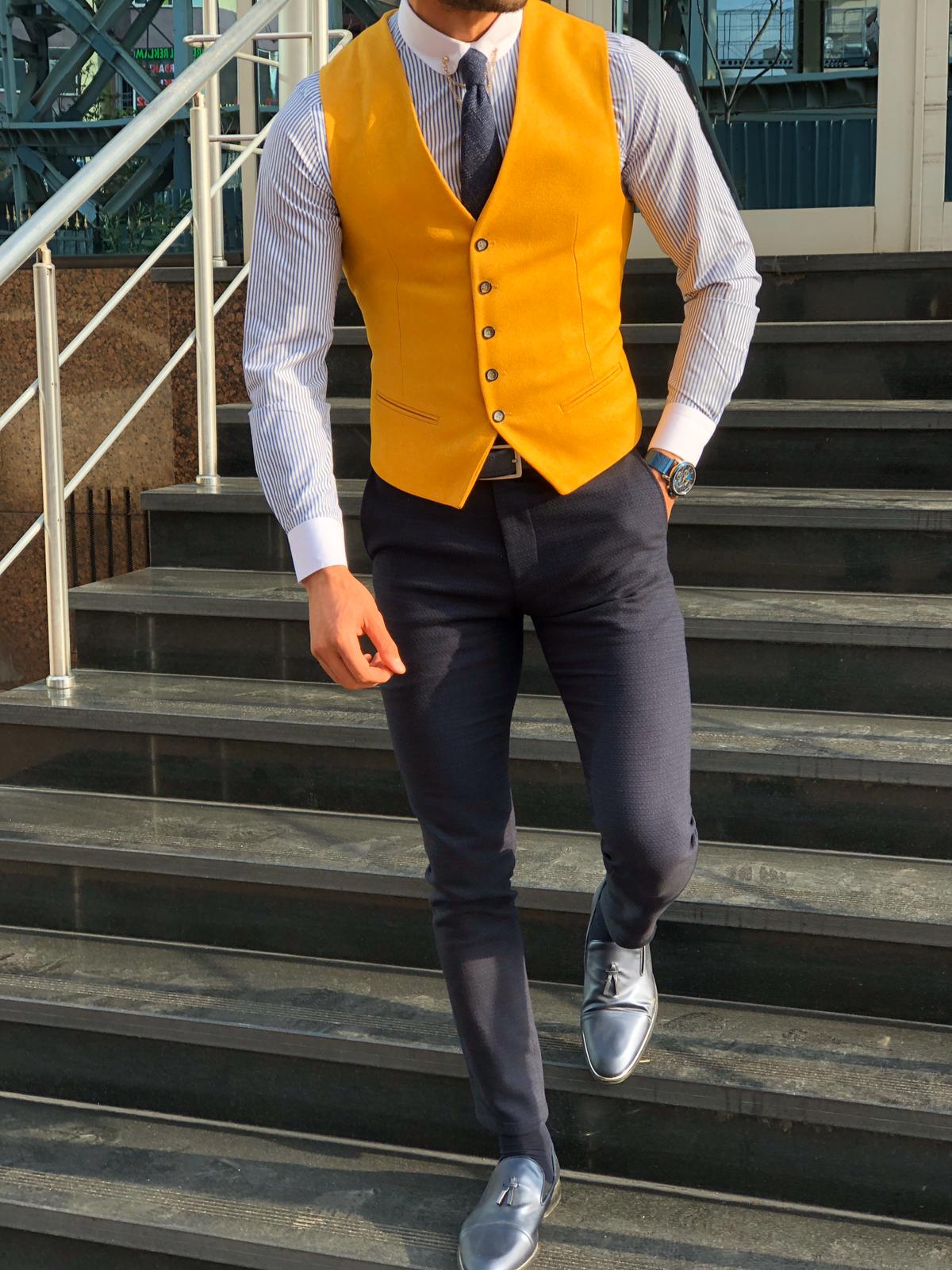 Slim-Fit Cotton Waist Coat MUSTARD-baagr.myshopify.com-suit-BOJONI