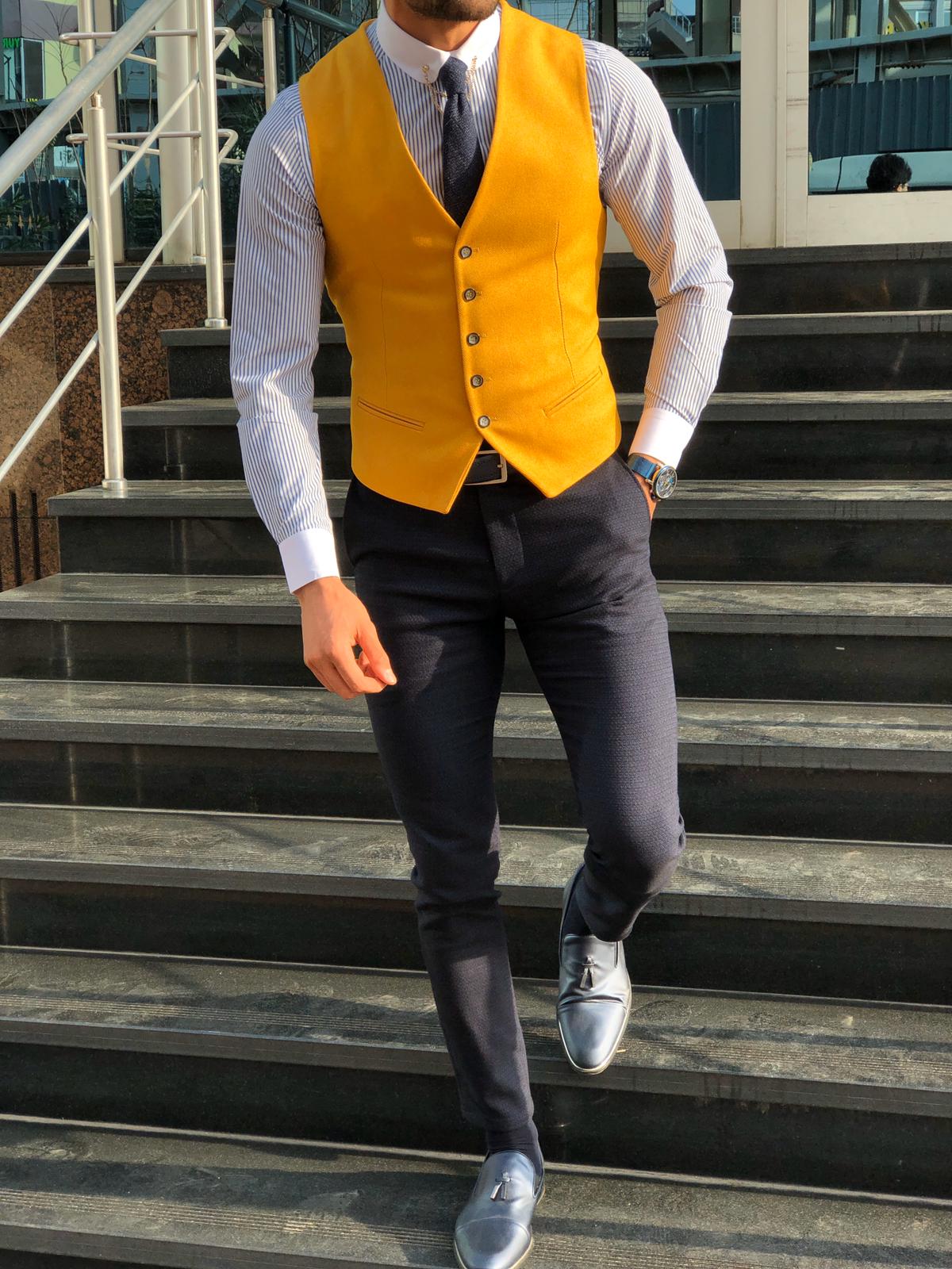 Slim-Fit Cotton Waist Coat MUSTARD-baagr.myshopify.com-suit-BOJONI