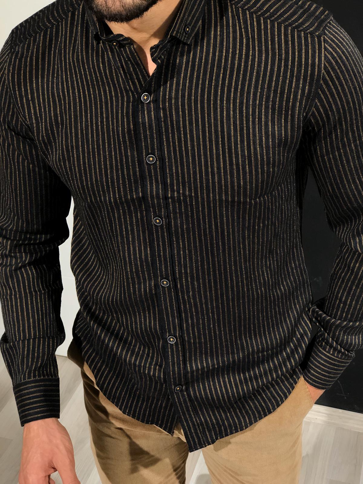 Ladalii Slim-Fit Striped Shirt black-baagr.myshopify.com-Shirt-BOJONI