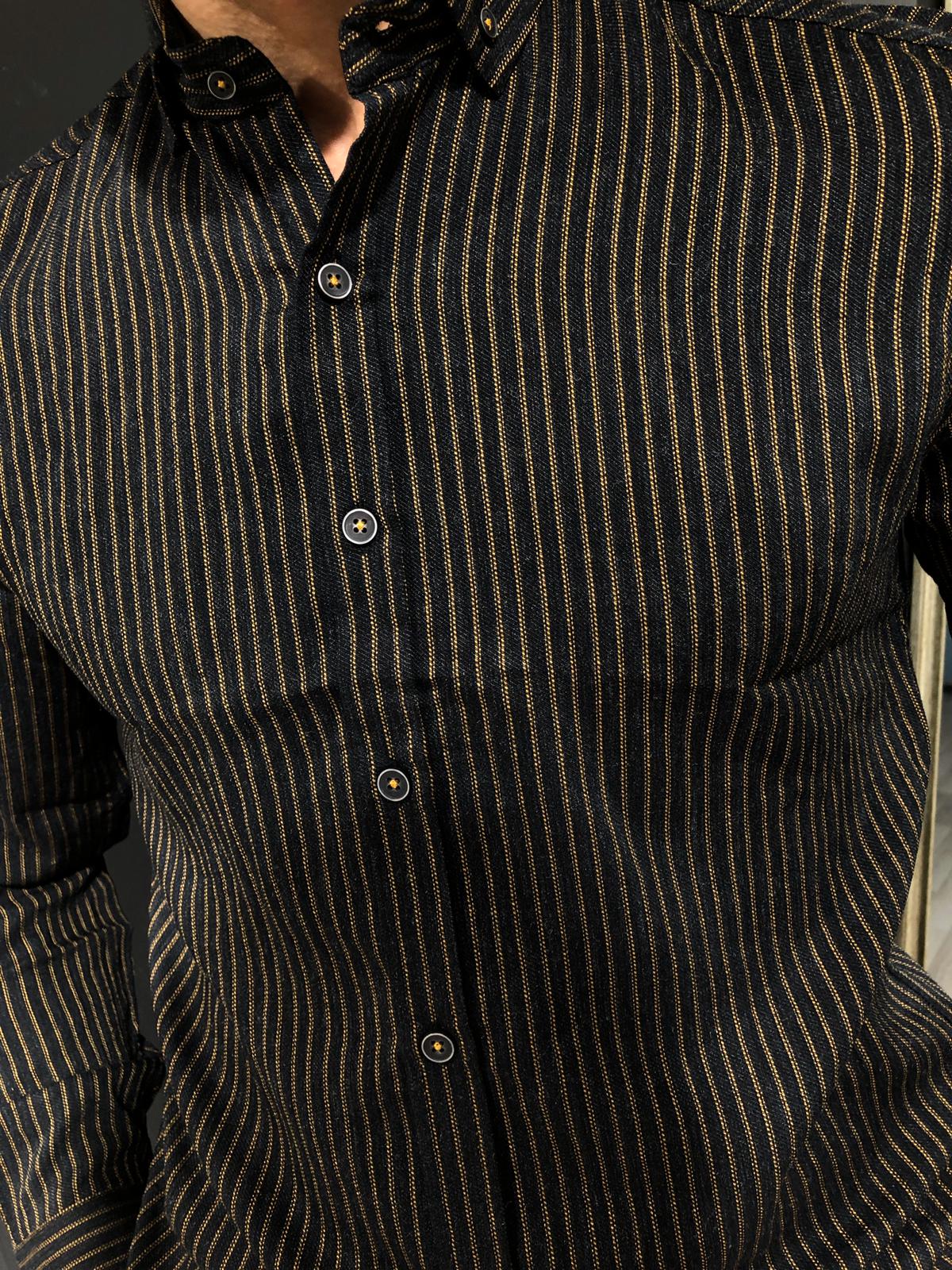 Ladalii Slim-Fit Striped Shirt black-baagr.myshopify.com-Shirt-BOJONI