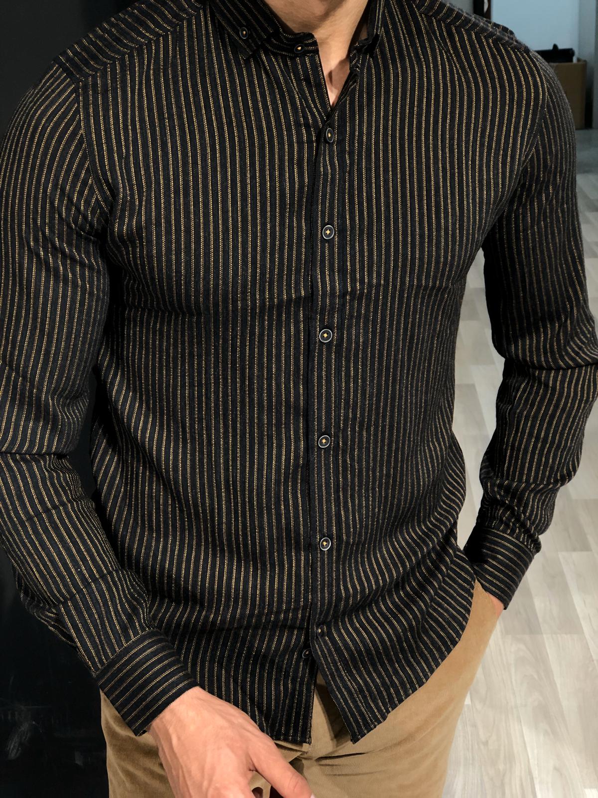Ladalii Slim-Fit Striped Shirt black-baagr.myshopify.com-Shirt-BOJONI