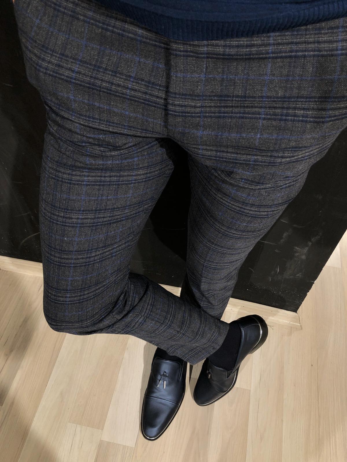 Magnum Slim-fit Plaid Fabric Pants Gray-baagr.myshopify.com-Pants-BOJONI