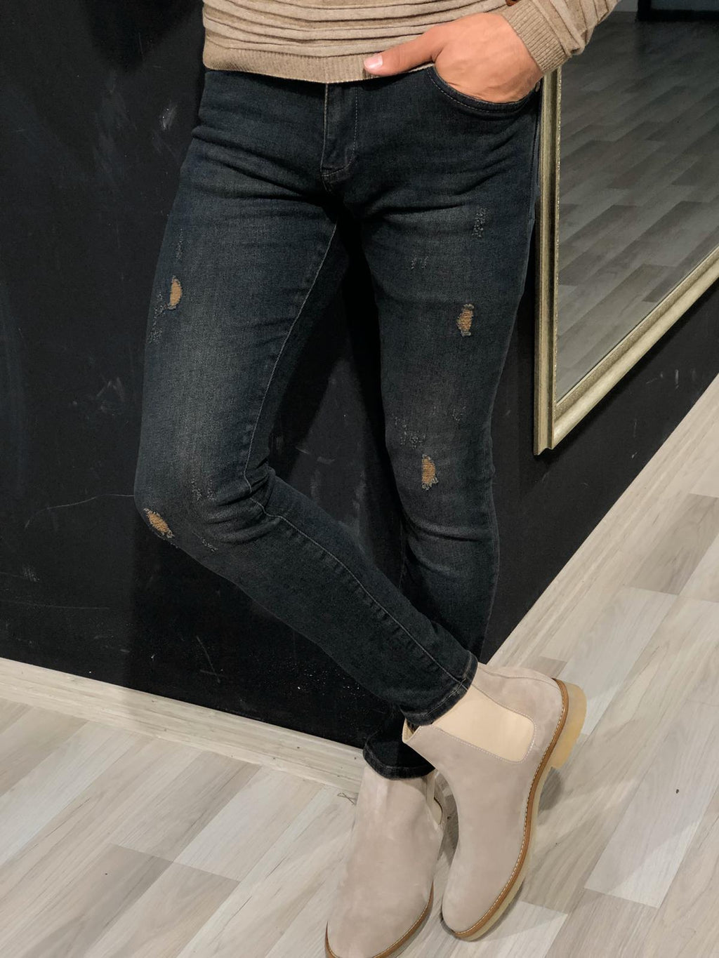 Magnum Slim-Fit Ripped Jeans Khaki-baagr.myshopify.com-Pants-BOJONI