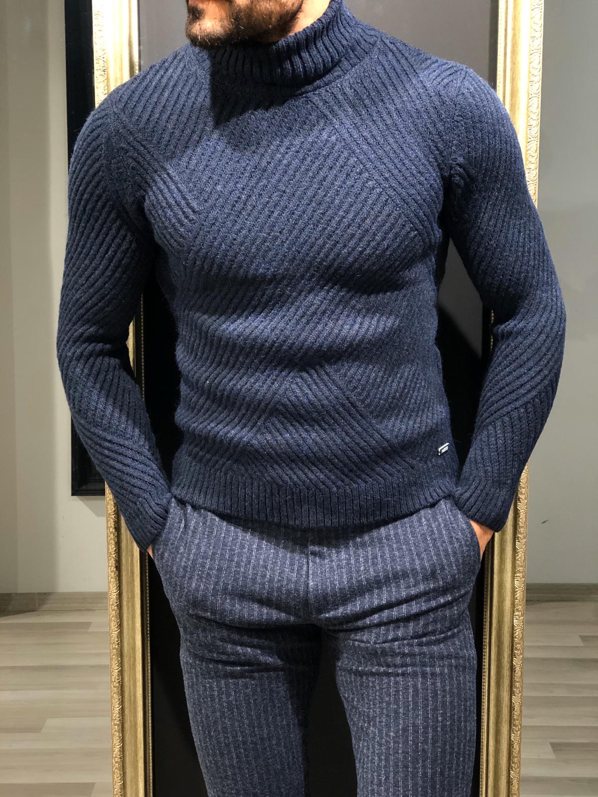 Ponto Slim-Fit Wool Turtleneck Knitwear Navy-baagr.myshopify.com-sweatshirts-BOJONI