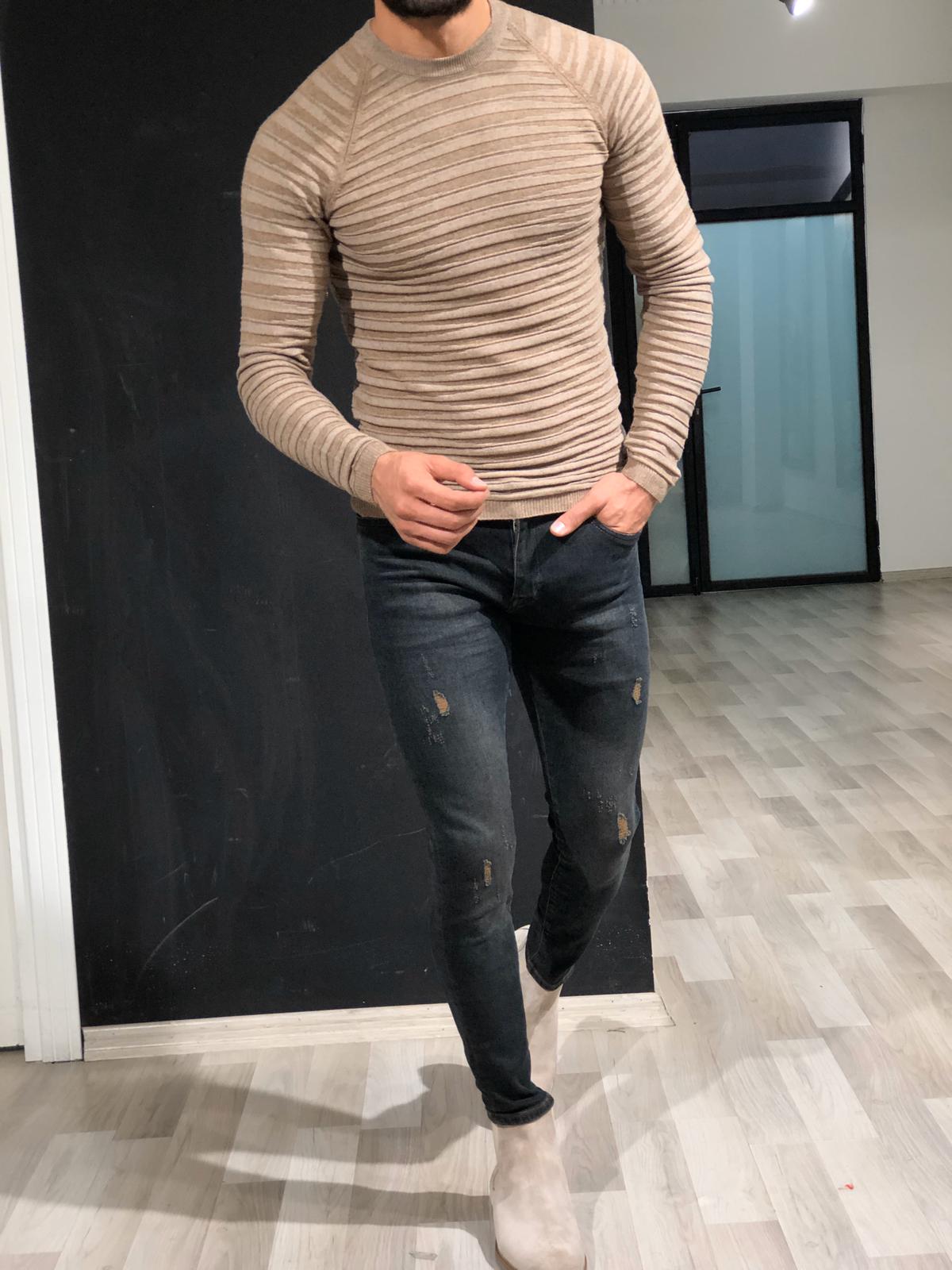 Slim-Fit Patterned Knitwear Beige-baagr.myshopify.com-sweatshirts-BOJONI