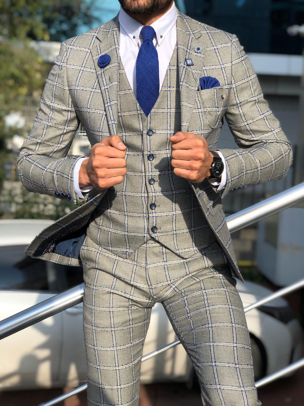 Toni Slim-Fit Plaid Suit Vest GRAY-baagr.myshopify.com-suit-BOJONI