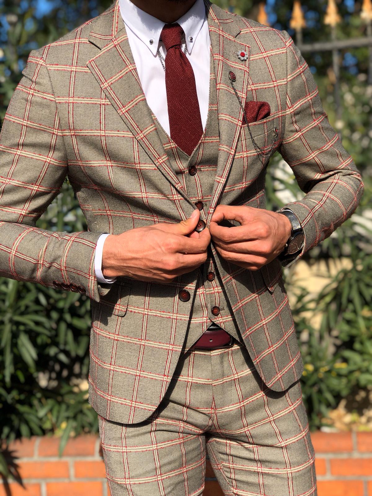 Toni Slim-Fit Plaid Suit Vest BURGUNDY-baagr.myshopify.com-suit-BOJONI