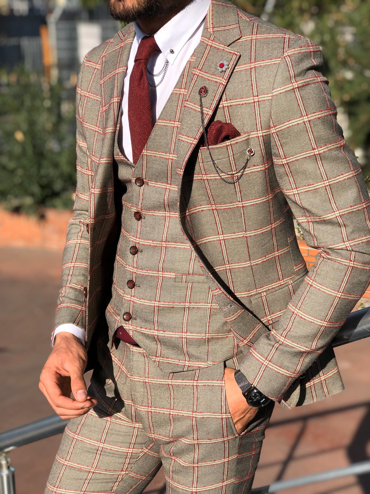 Toni Slim-Fit Plaid Suit Vest BURGUNDY-baagr.myshopify.com-suit-BOJONI