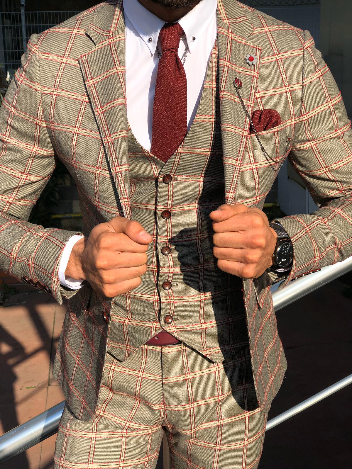 Toni Slim-Fit Plaid Suit Vest BURGUNDY-baagr.myshopify.com-suit-BOJONI