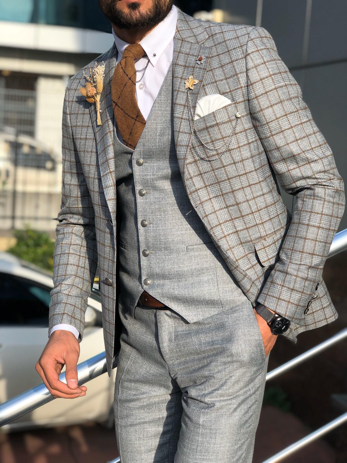 Toni Slim-Fit Plaid Suit Vest CAMEL-baagr.myshopify.com-suit-BOJONI