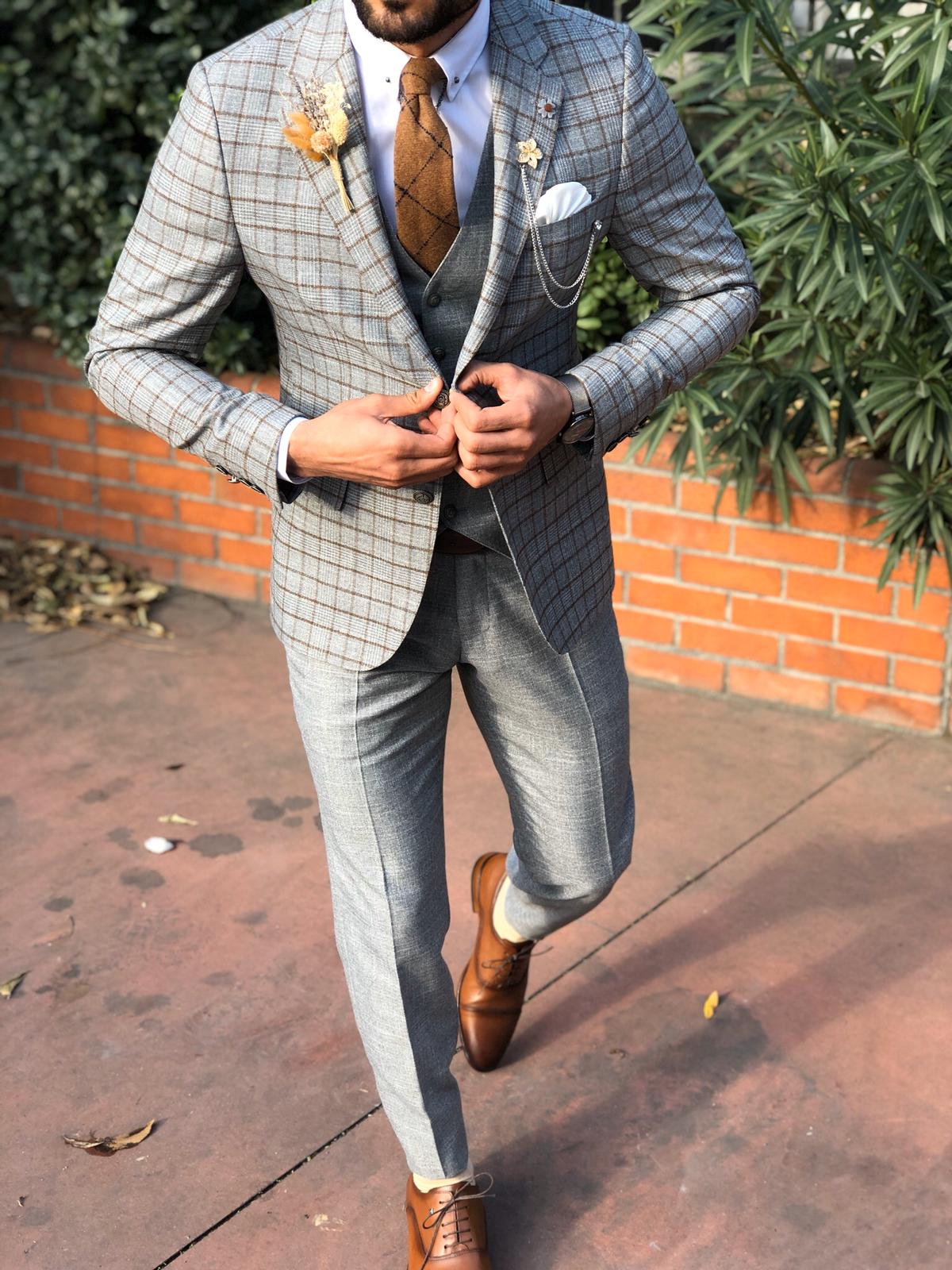 Toni Slim-Fit Plaid Suit Vest CAMEL-baagr.myshopify.com-suit-BOJONI