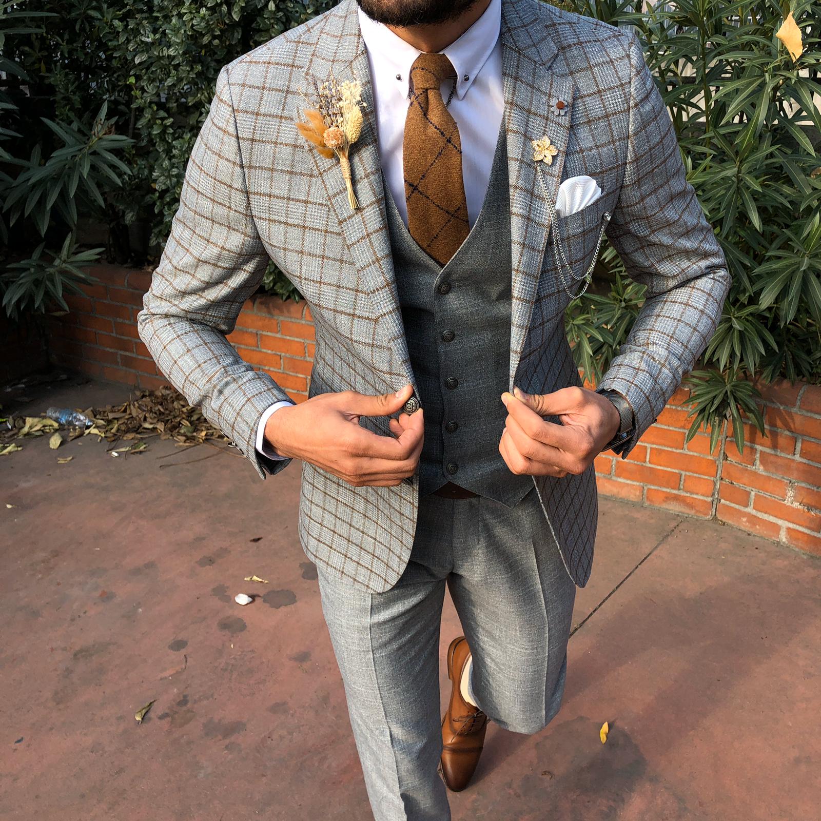 Toni Slim-Fit Plaid Suit Vest CAMEL-baagr.myshopify.com-suit-BOJONI
