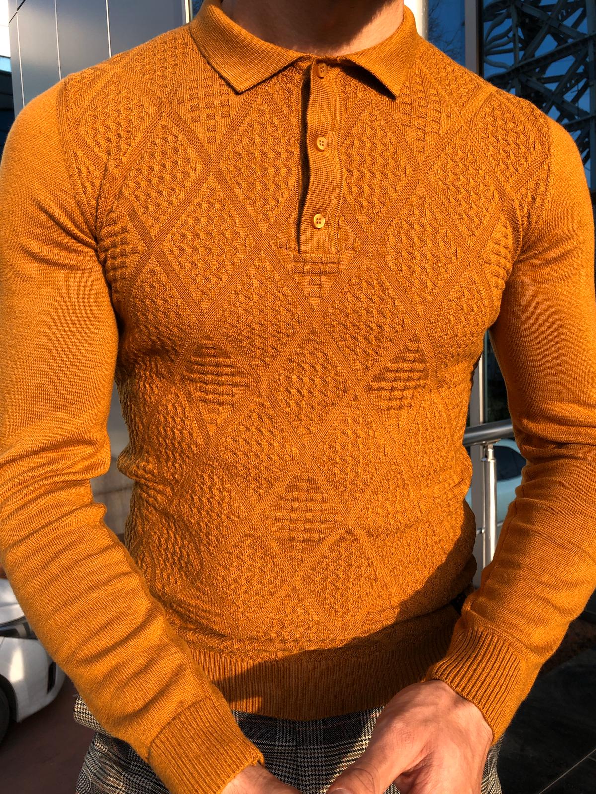 Calvin Slim-Fit Polo Collar Knitwear Sweater Camel-baagr.myshopify.com-sweatshirts-BOJONI