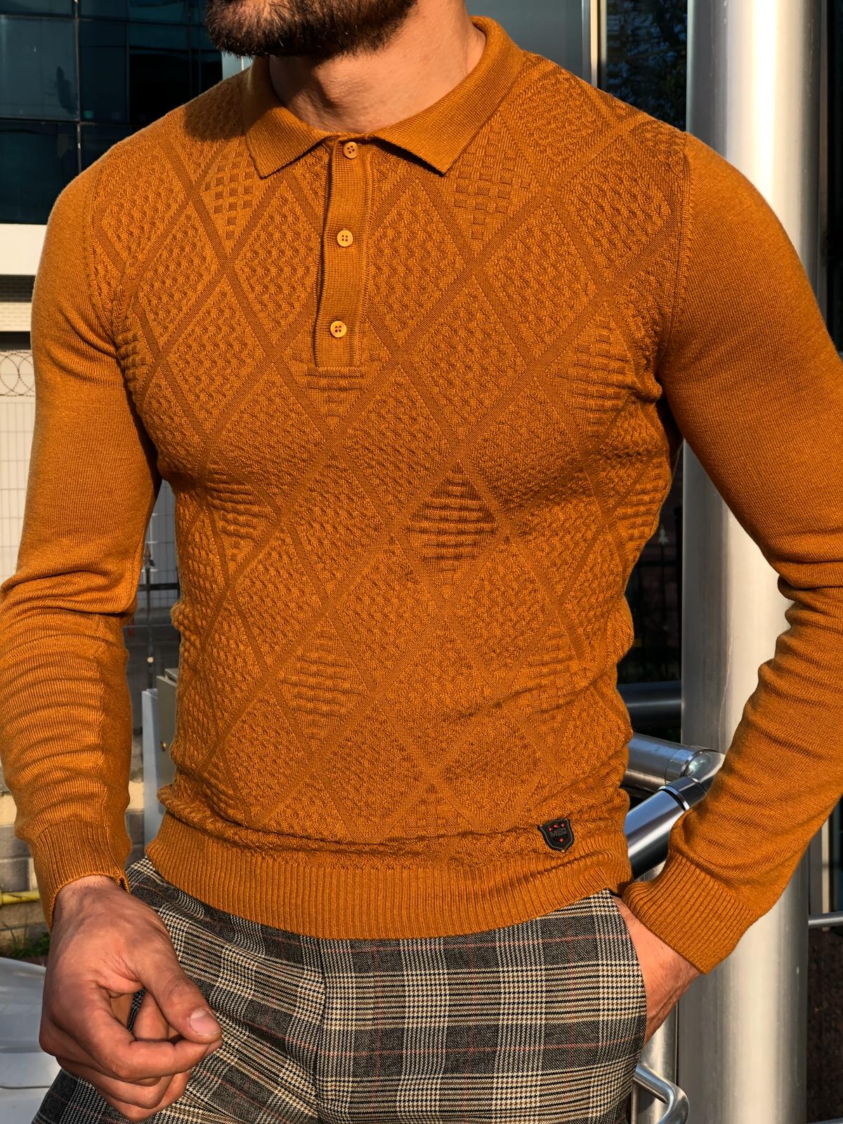 Calvin Slim-Fit Polo Collar Knitwear Sweater Camel-baagr.myshopify.com-sweatshirts-BOJONI