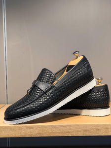 Bojoni Knitted Leather With Tassels Shoes Black-baagr.myshopify.com-shoes2-BOJONI