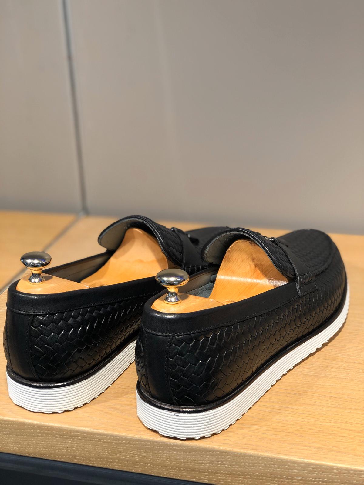 Bojoni Knitted Leather With Tassels Shoes Black-baagr.myshopify.com-shoes2-BOJONI