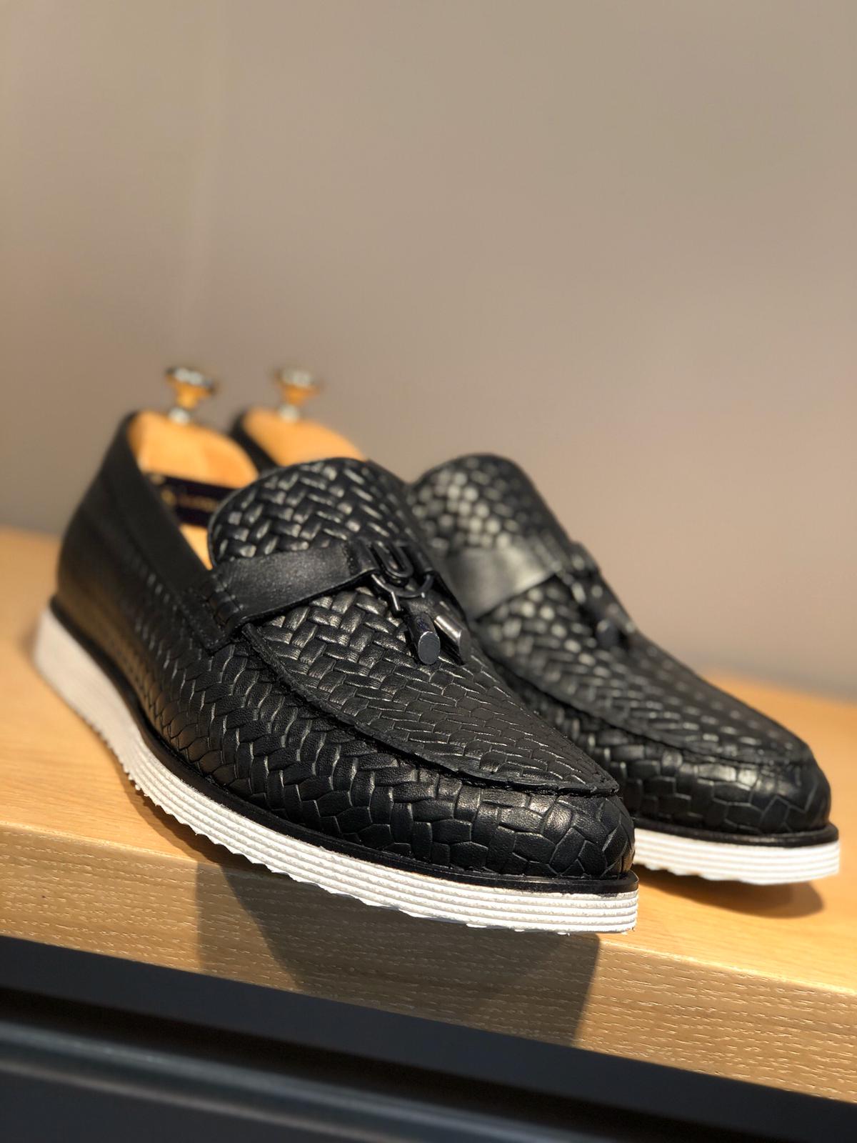 Bojoni Knitted Leather With Tassels Shoes Black-baagr.myshopify.com-shoes2-BOJONI