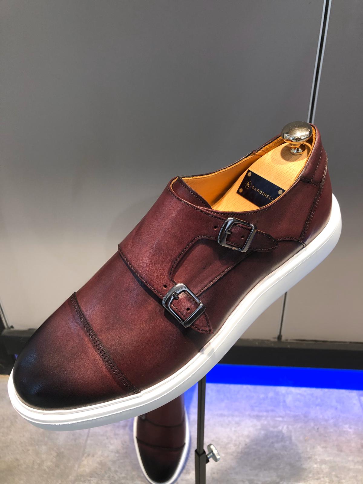Sardinelli Eva Sole Double Buckle Monk Shoes Burgundy-baagr.myshopify.com-shoes2-BOJONI