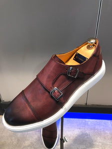 Sardinelli Eva Sole Double Buckle Monk Shoes Burgundy-baagr.myshopify.com-shoes2-BOJONI
