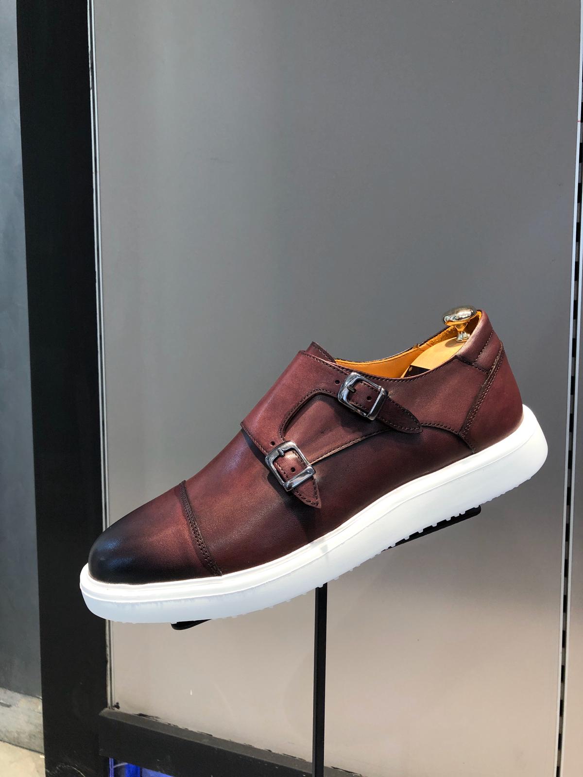 Sardinelli Eva Sole Double Buckle Monk Shoes Burgundy-baagr.myshopify.com-shoes2-BOJONI