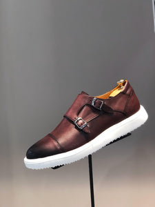 Sardinelli Eva Sole Double Buckle Monk Shoes Burgundy-baagr.myshopify.com-shoes2-BOJONI