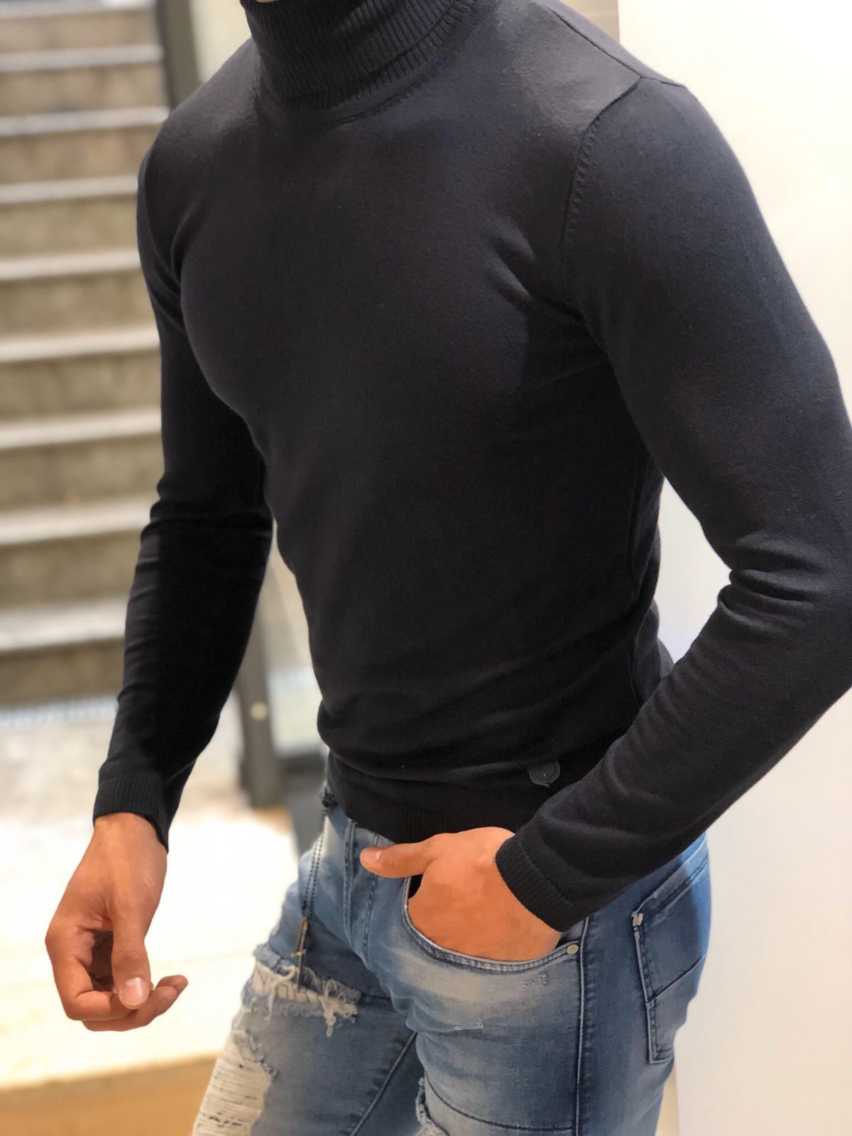 Ponto Slim-Fit Turtleneck Knitwear Dark Blue-baagr.myshopify.com-sweatshirts-BOJONI