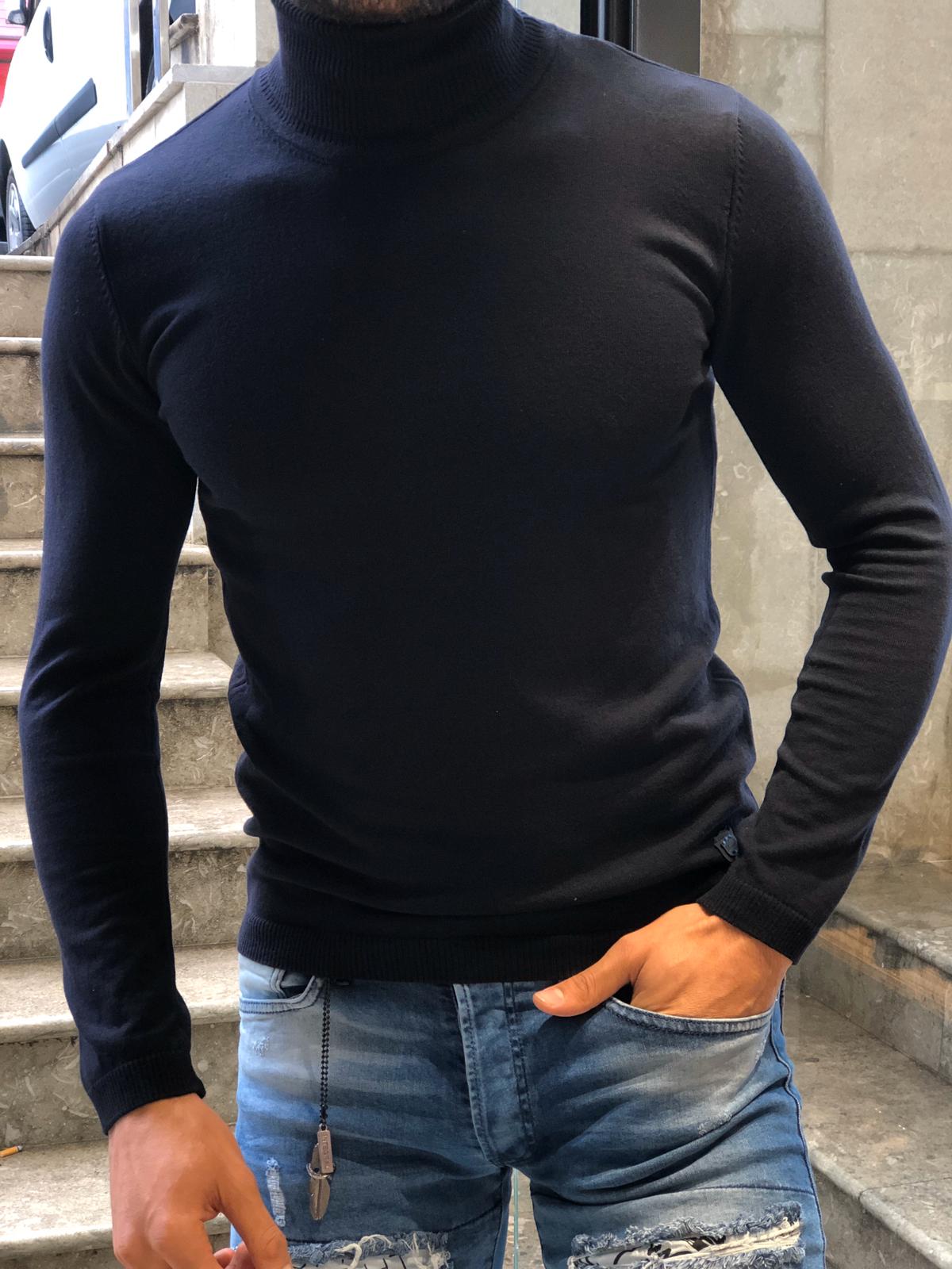 Ponto Slim-Fit Turtleneck Knitwear Dark Blue-baagr.myshopify.com-sweatshirts-BOJONI