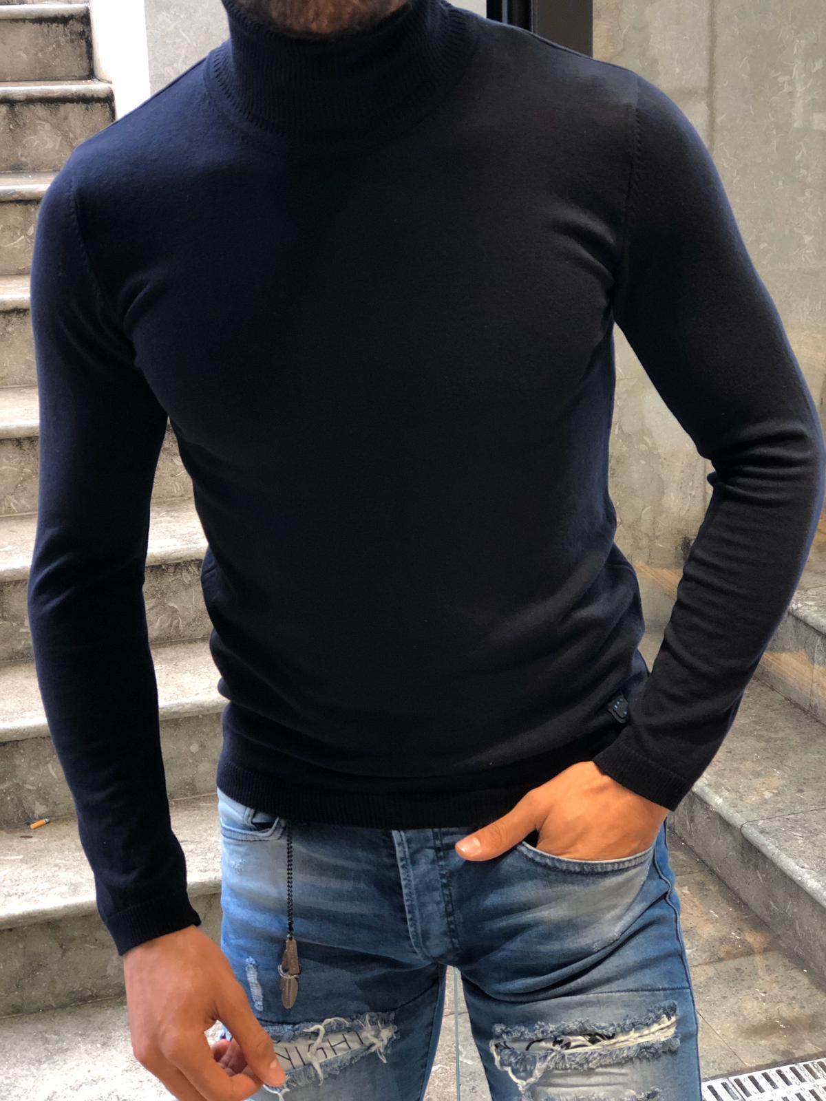 Ponto Slim-Fit Turtleneck Knitwear Dark Blue-baagr.myshopify.com-sweatshirts-BOJONI