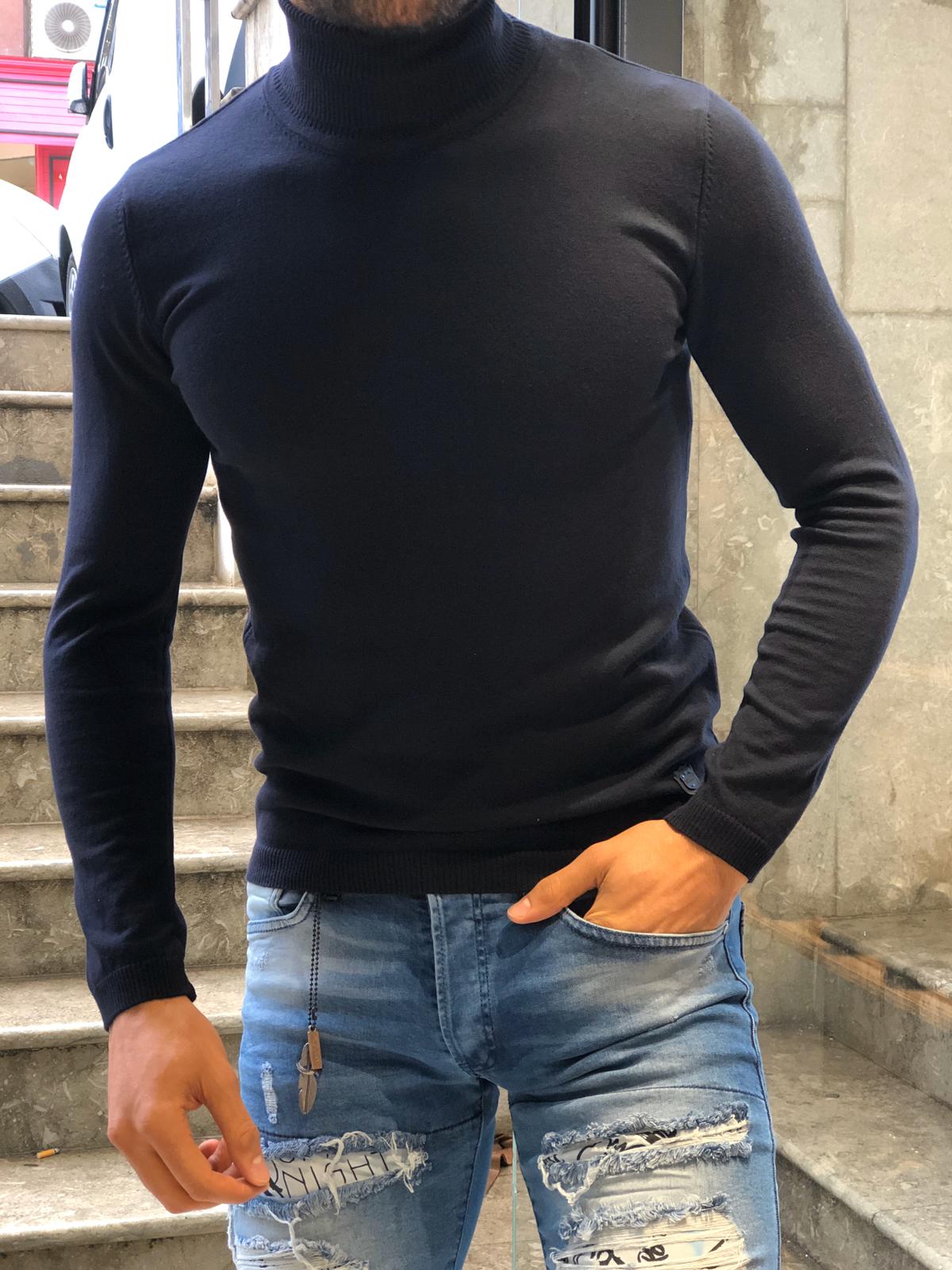 Ponto Slim-Fit Turtleneck Knitwear Dark Blue-baagr.myshopify.com-sweatshirts-BOJONI