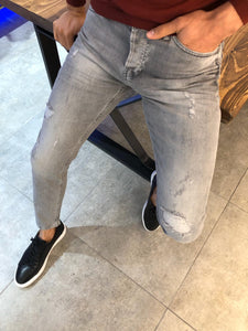 Paco Slim-Fit Ripped Jeans Gray-baagr.myshopify.com-Pants-BOJONI