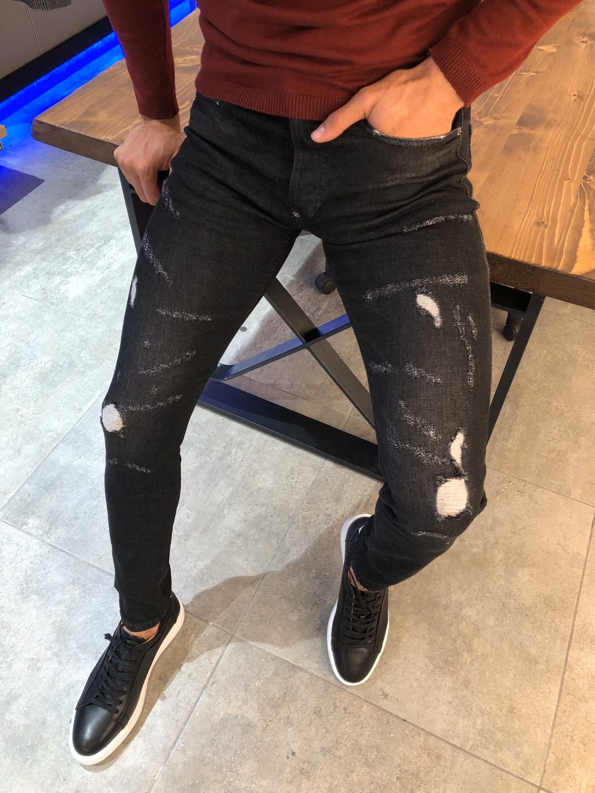 Paco Slim-Fit Ripped Jeans Black-baagr.myshopify.com-Pants-BOJONI